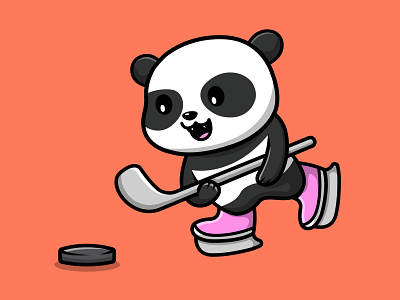 Cute Panda Playing Hockey wild