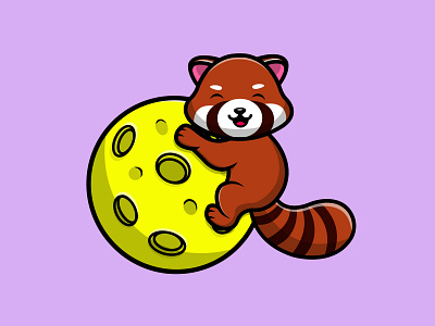 Cute Red Panda On Moon