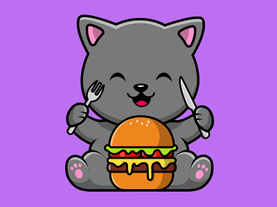 Cute Cat Eat Burger tasty