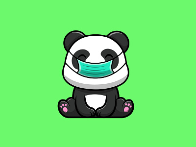 Cute Panda Sitting And Wearing Mask bear