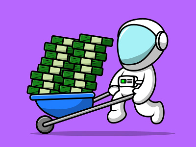 Cute Astronaut Pushing Cart Money vector