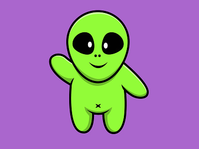 Cute Alien Waving Hand drawing