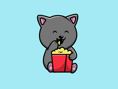 Cute Cat Eat Pop Corn illustration