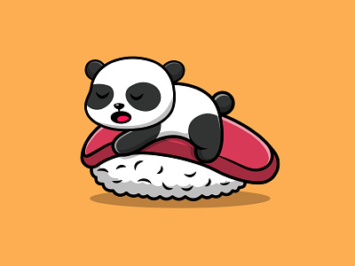 Cute Panda Sleeping On Sushi black