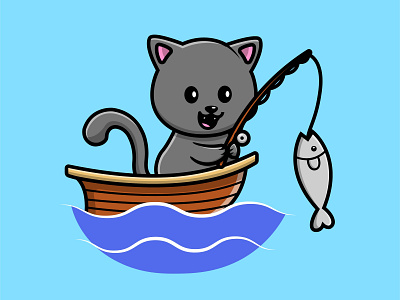 Cute Cat Fishing In The Sea On Boat fun