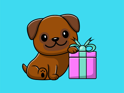 Cute Pug Dog Holding Gift Box pedigree