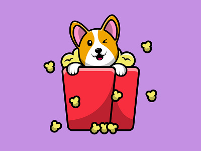 Cute Corgi Dog On Pop Corn box