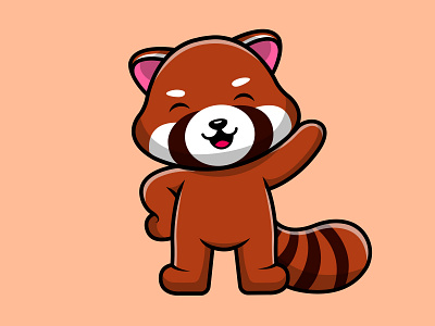 Cute Red Panda Waving Hand holiday