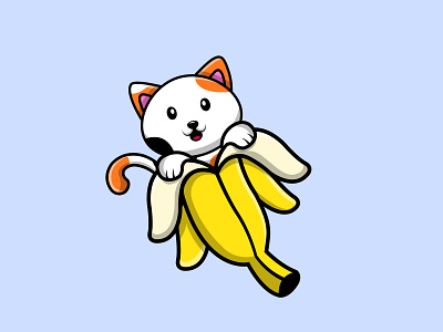 Cute Cat On Banana domestic