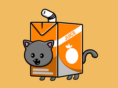 Cute Cute Cat Orange Juice Box happily