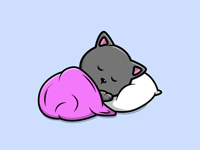 Cute Cat Sleeping On Pillow With Blanket soft