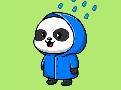 Cute Panda Wearing Raincoat wildlife