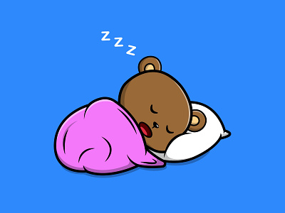 Cute Bear Sleeping On Pillow With Blanket adorable