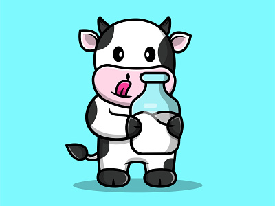 Cute Cow Holding Milk Bottle cheerful
