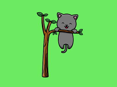 Cute Cat Hanging On Tree