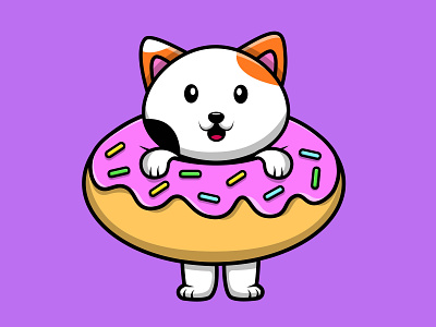 Cute Cat On Doughnut