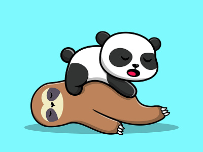 Cute Panda And Sloth Sleeping doodle