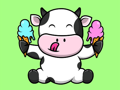 Cute Cow Holding Ice Cream Cone yummy