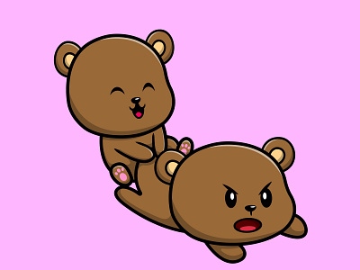 Cute Bear Couple Playing