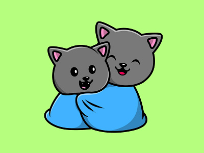 Cute Cat Couple Wearing Blanket