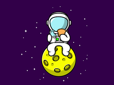 Cute Astronaut Eating Bread And Holding Milk Bottle On The Moon cosmic