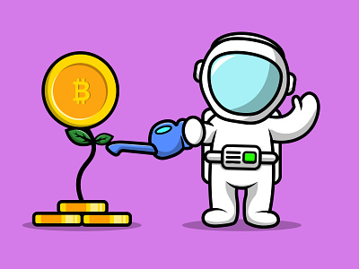 Cute Astronaut Watering Bitcoin Plant digital