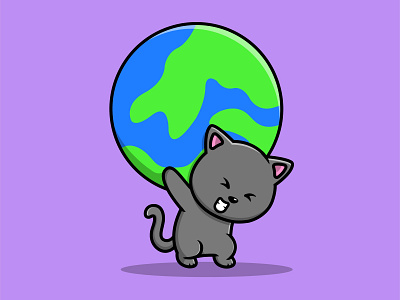 Cute Cat Lifting Earth