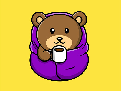 Cute Bear Wearing Blanket And Drink Hot Coffee Cup blanket