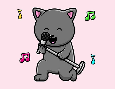 Cute Cat Singing With Microphone musical