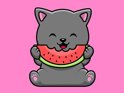 Cute Cat Eat Watermelon character