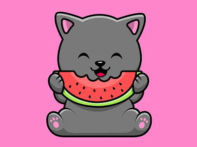 Cute Cat Eat Watermelon