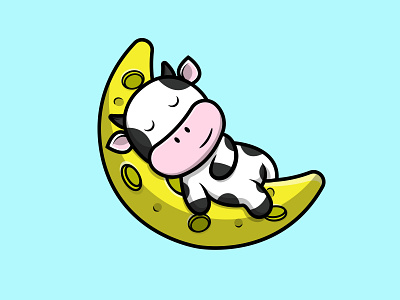 Cute Cow Sleeping On The Moon fun