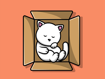 Cute Cat Sleeping In Box lying