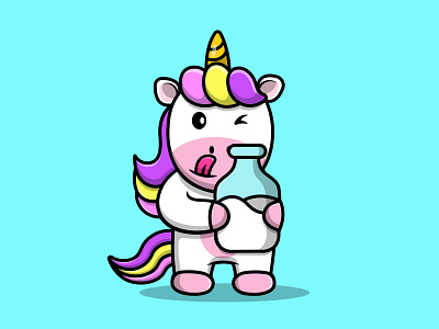 Cute Unicorn Holding Milk character