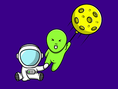 Cute Astronaut With Alien Holding The Moon Balloon design