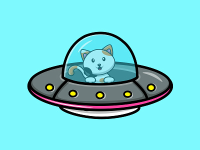 Cute Cat Riding With Ufo Spaceship rocket