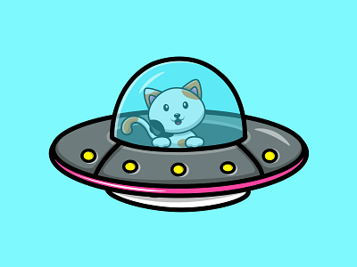 Cute Cat Riding With Ufo Spaceship