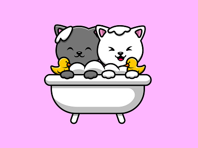 Cute Cat Couple Bathing In Bathub beautiful