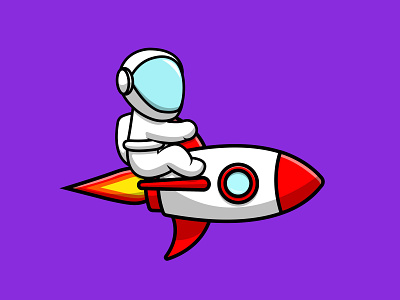 Cute Astronaut Riding Rocket