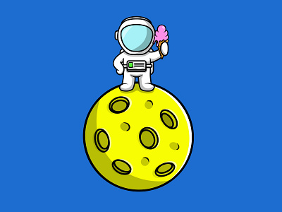 Cute Astronaut Holding Ice Cream Cone On The Moon icon