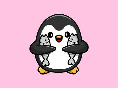 Cute Penguin Holding Fish