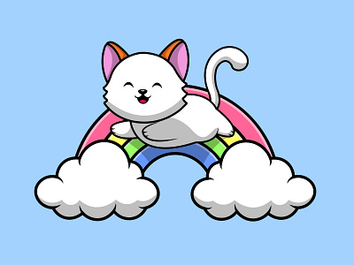 Cute Cat Jumping On Rainbow art