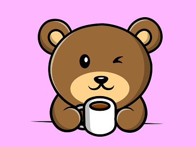 Cute Bear Drink Coffee art