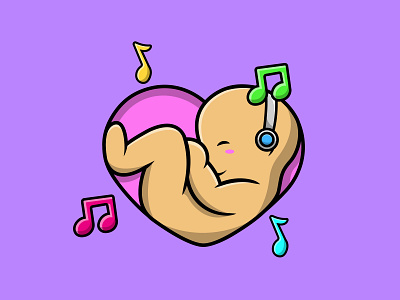 Cute Baby Listening Music With Headphones In The Womb