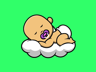 Cute Baby Sleeping On Cloud star