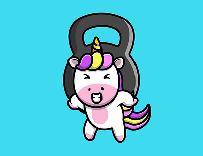 Cute Unicorn Lifting Dumbell character