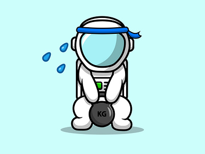 Cute Astronaut Lifting Fitness Ball