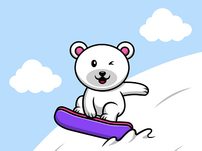 Cute Polar Bear Snowboarding print