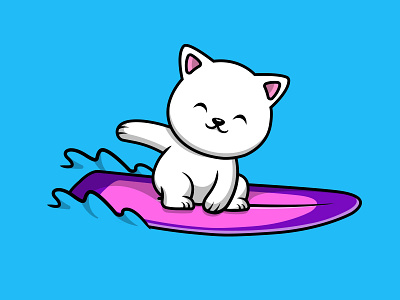 Cute Cat Surfing With Surfboard background