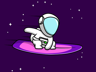 Cute Astronaut Riding On Space With Surfboard surfboard